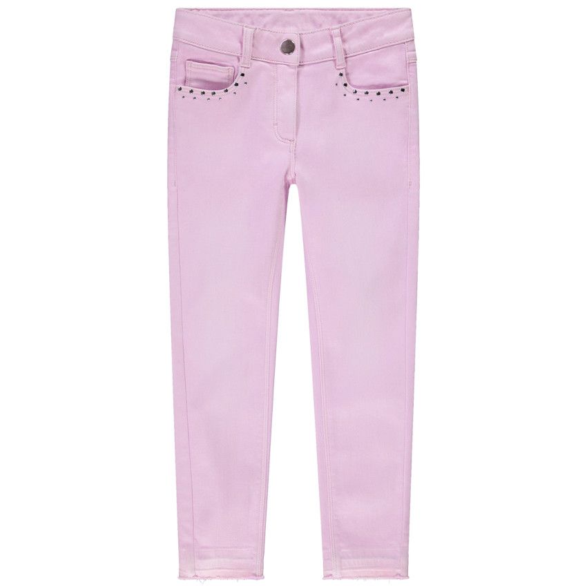 Jean slim uni en denim avec rivets décoratifs pour fille - Lilas