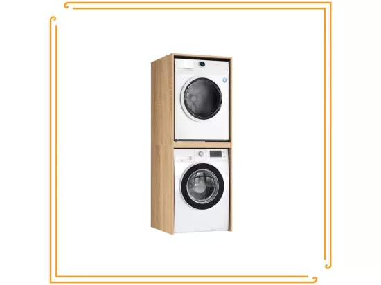 Armoire de salle de bain pour machine à laver et sèche-linge, colonne de rangement, finition chêne Sonoma.