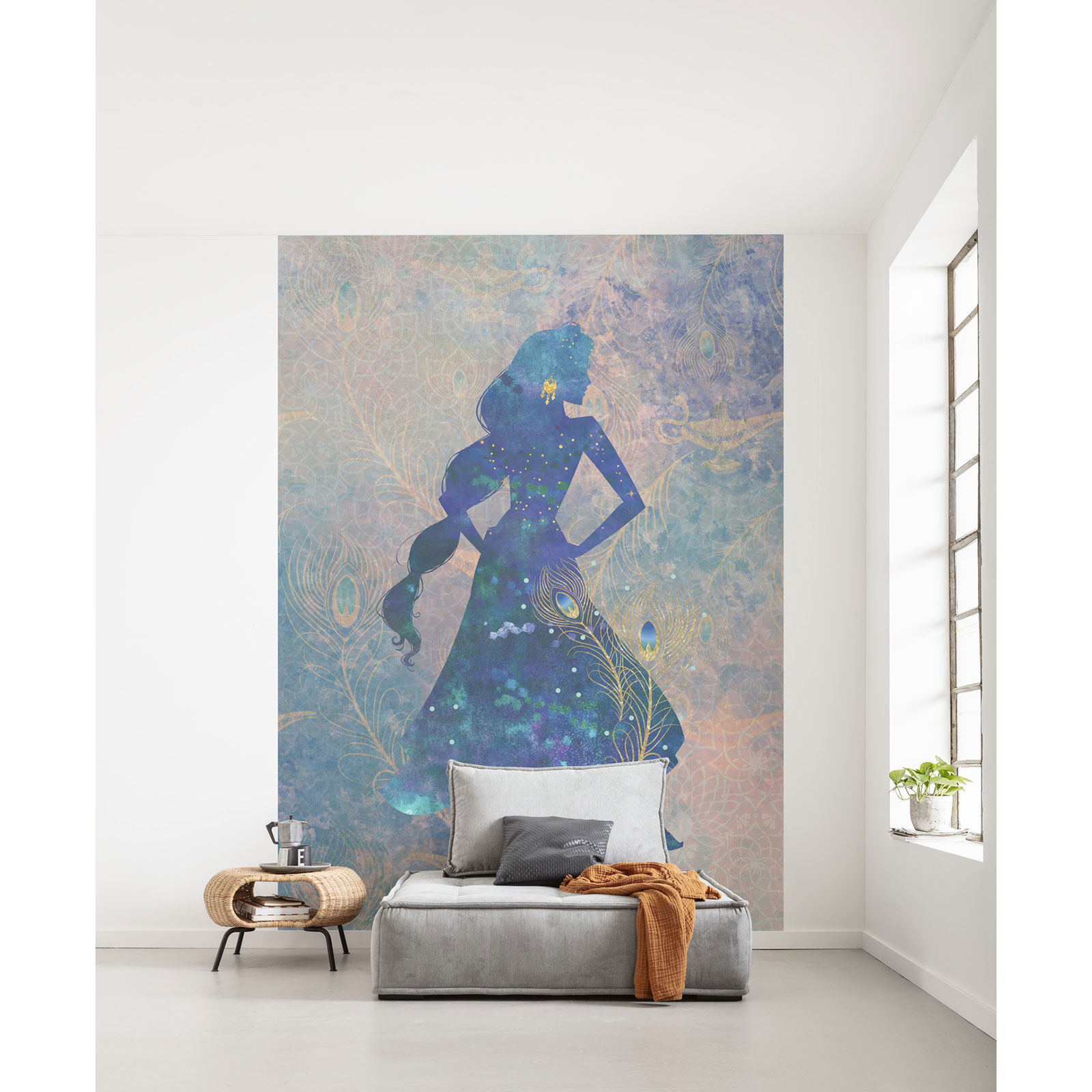 Vlies-Fototapete JASMIN SILHOUETTE - grün-blau - 200x280 cm