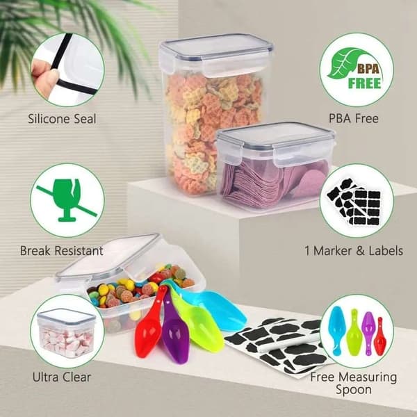 Oppbevaringsbeholdere for organisert pantry - 24-pakning med lufttette lokk og etiketter