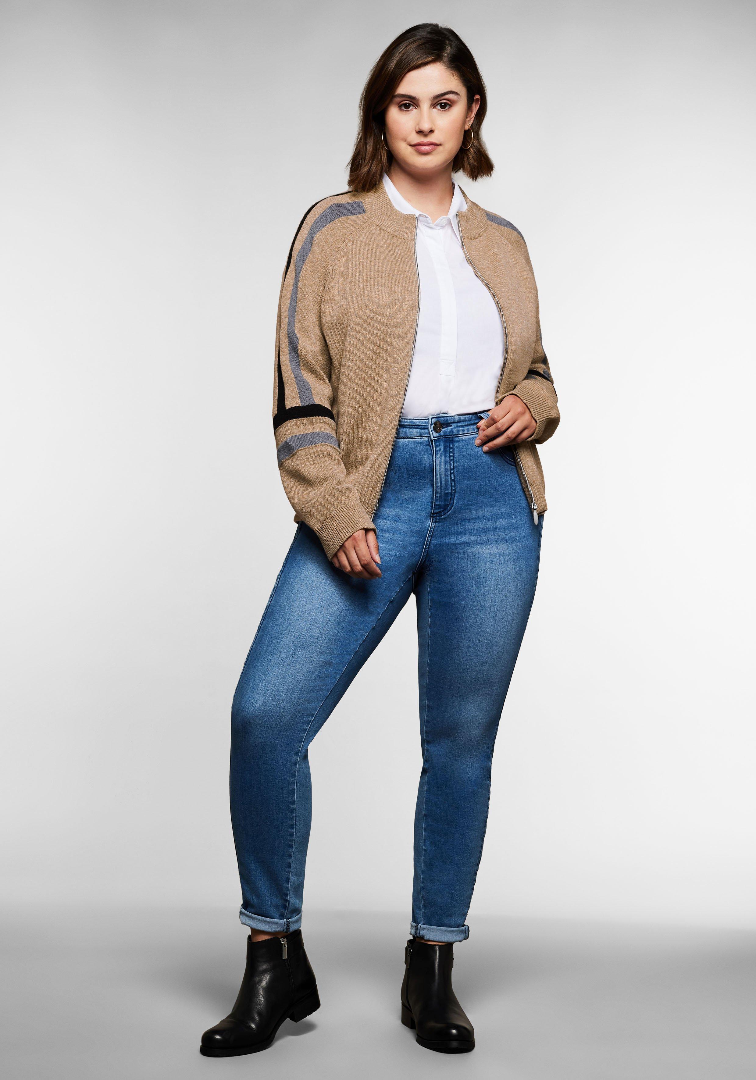 Strickjacke mit Raglanärmeln und Kontraststreifen