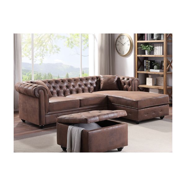 Sofá Vente Unique Cama de Canto Chesterfield em Microfibra Envelhecida Castanho Toledo