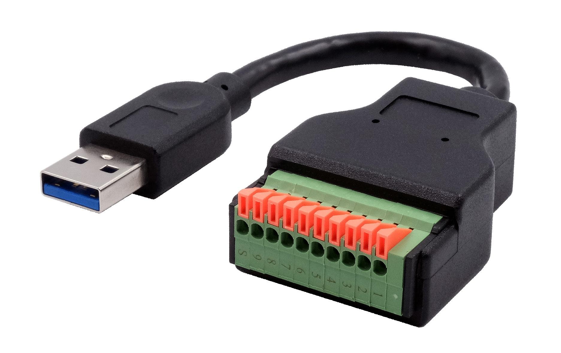 USB 3.1 Adapter USB-A Stecker - Terminalblock 10-pinKabel-Adapter USB-A Stecker zu 10-pin Terminal Block mit Drucktaster, USB 3.2, 15 cm