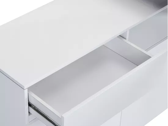 Meuble de bar pivotant avec 2 portes, 1 tiroir et 1 niche en MDF - Blanc laqué et Béton - ELDIR