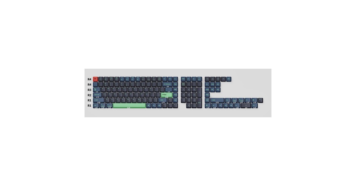 KeychronOEM Dye-Sub PBT Full Keycap-Set - Hacker keycaps  (Donkerblauw/neongroen, 137 stuks, US-Layout (ANSI))