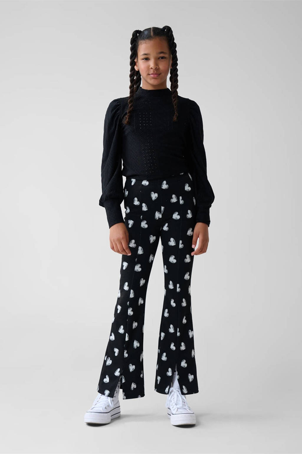 Shoeby broek met hartjes zwart/wit