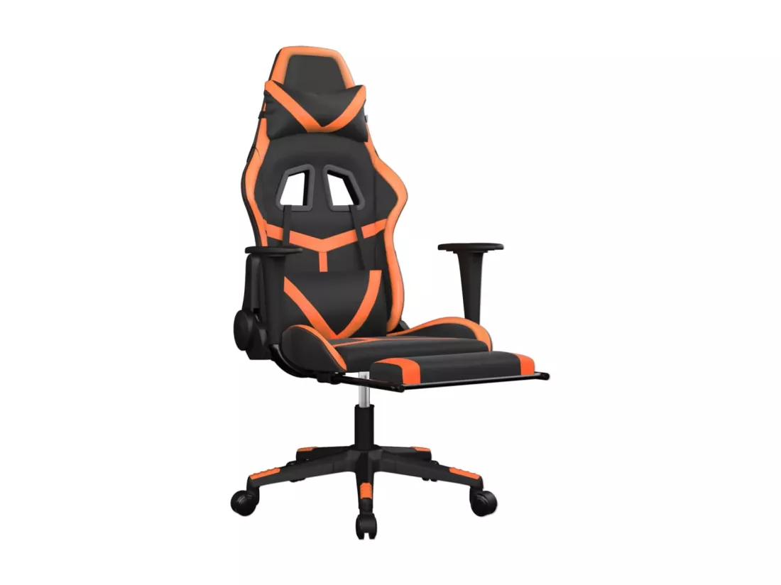 Chaise de jeu de massage et repose-pied Noir&Orange Similicuir