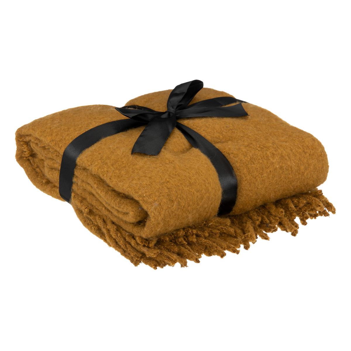 PLAID EFFET MOHAIR KODI OCRE 130X180CM