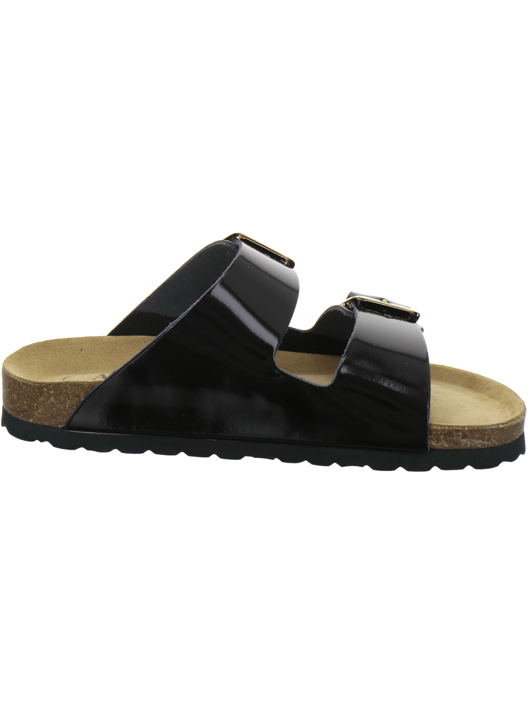 Pantoletten Damen Zweischnaller schwarz Lackleder