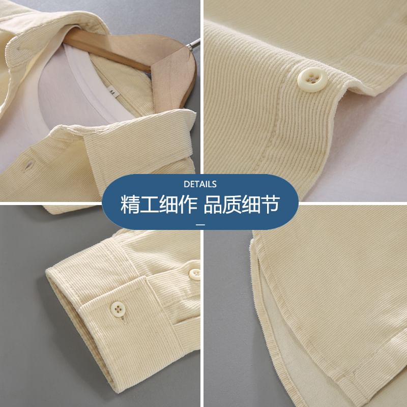 GRAYCIOUS - Effen corduroy overhemd met lange mouwen en kraag