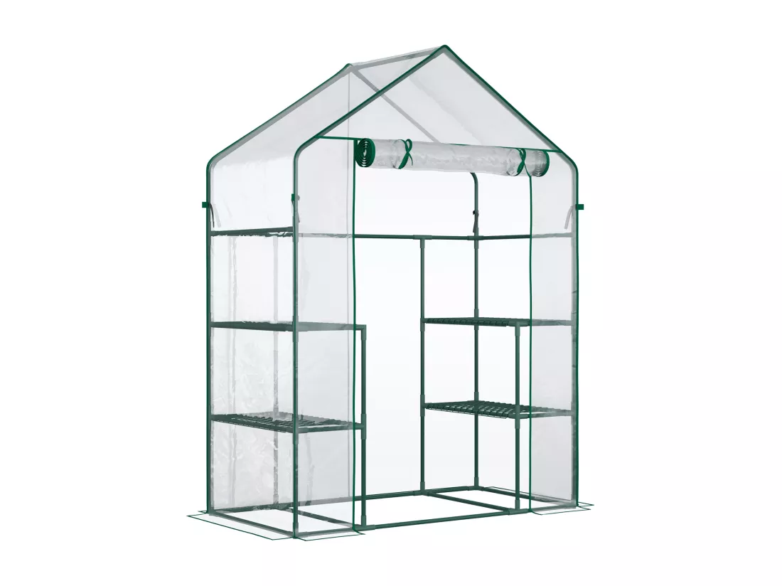 Serre de jardin 6 étagères - dim. 142L x 73l x 195H cm - porte - acier thermolaqué PVC haute densité anti-UV - transparent vert