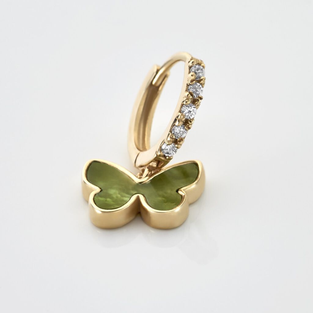 Créole Unitaire Argent Dore Butterfly Nacre Verte Oxydes De Zirconium