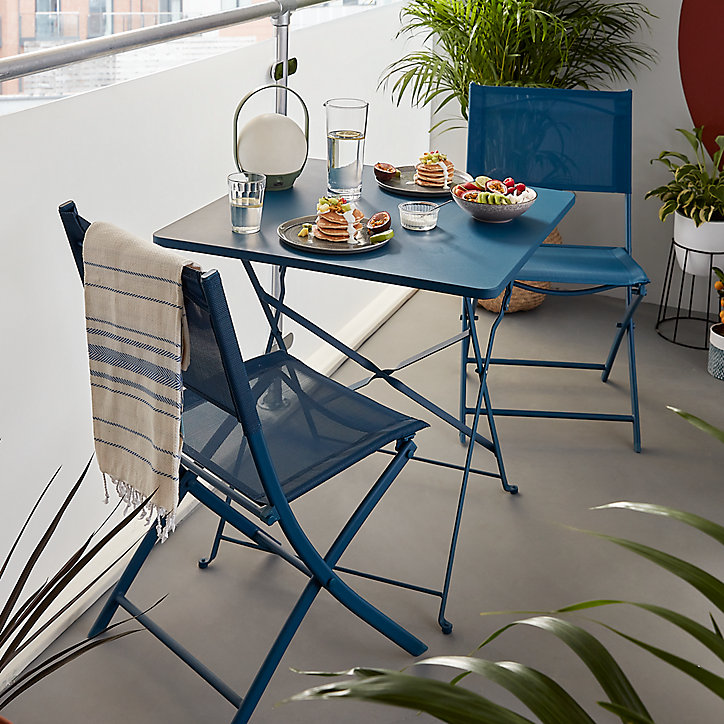 Table de jardin pliante Saba en acier coloris bleu abysse L.70 x l.70 x H.71 cm