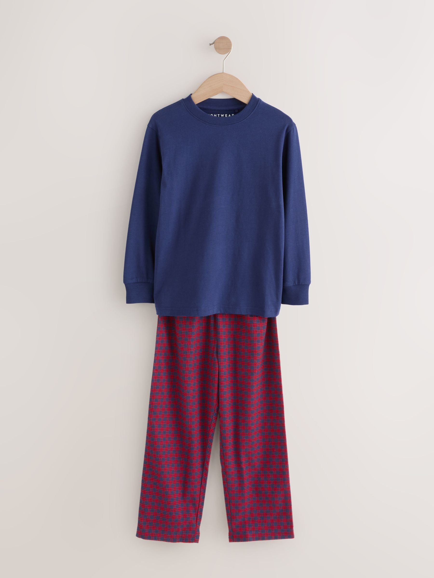 Rood/blauw - Set van 2 geweven geruite pyjama's met lange mouwen (3-16jr)