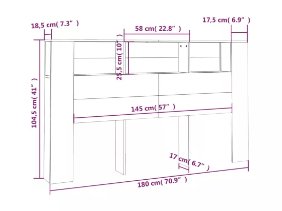 Armoire de tête de lit Chêne sonoma 180x18,5x104,5 cm