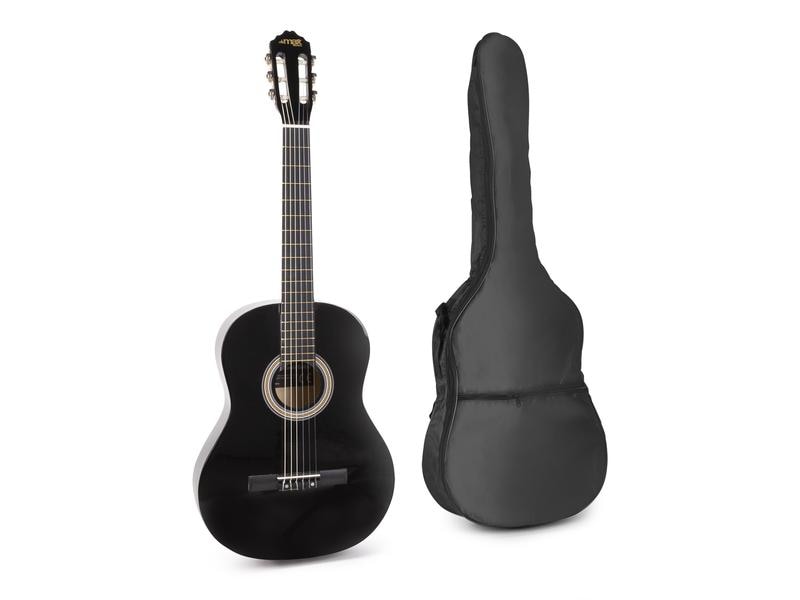 MAX Akustikgitarre SoloArt Set Schwarz Klassische Gitarre mit Zubehör