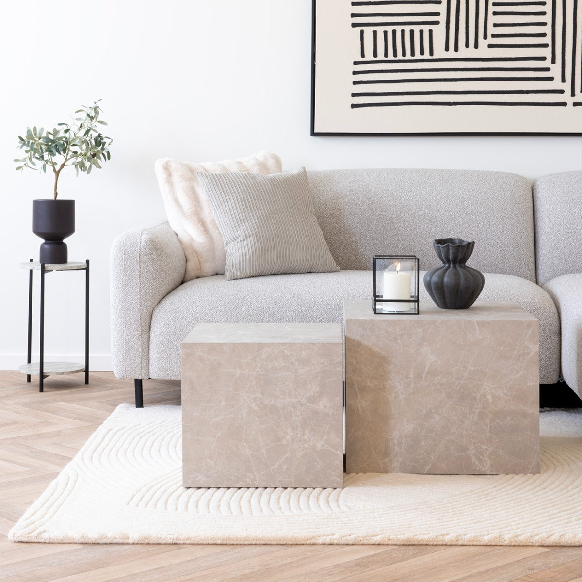 House Nordic - Salontafel Beige Marmerlook - Set van 2 - Prague