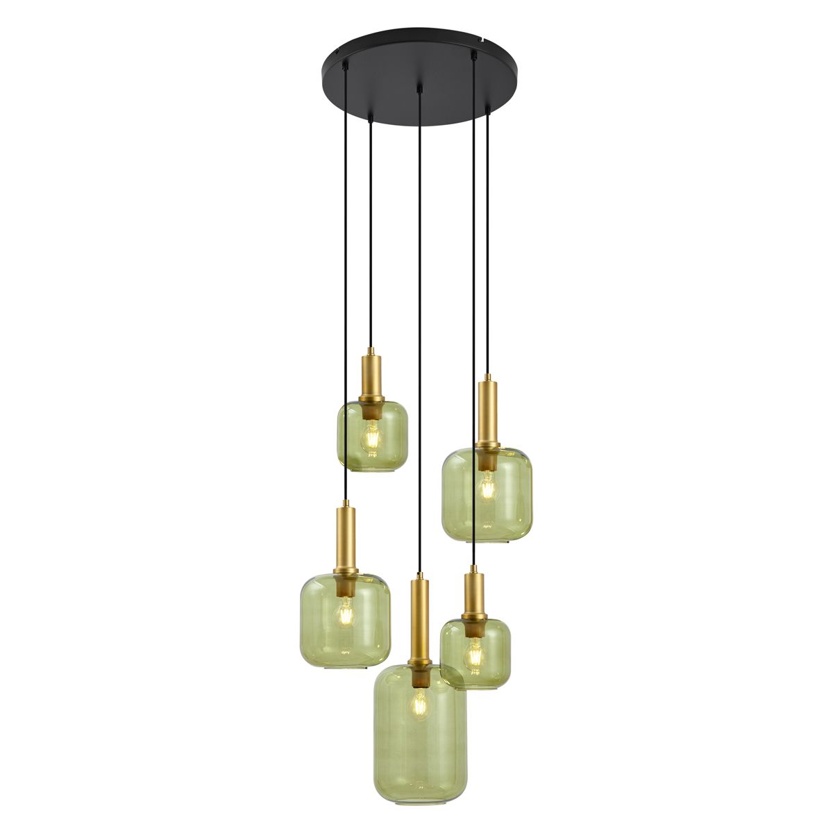 Hotel Chique hanglamp zwart en goud met groen glas 5-lichts - Zuzanna