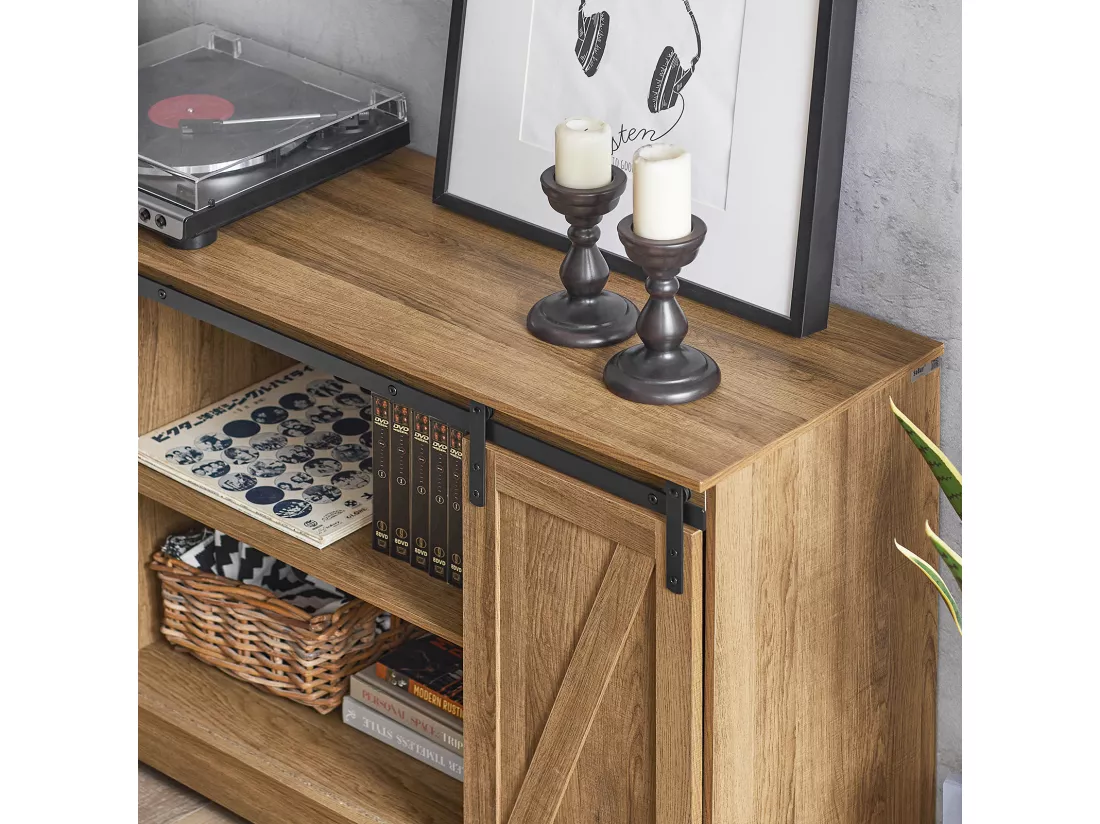Commode Meuble Bas Buffet Avec Porte De Grange Coulissante Armoire À Chaussures , Fsb60-br