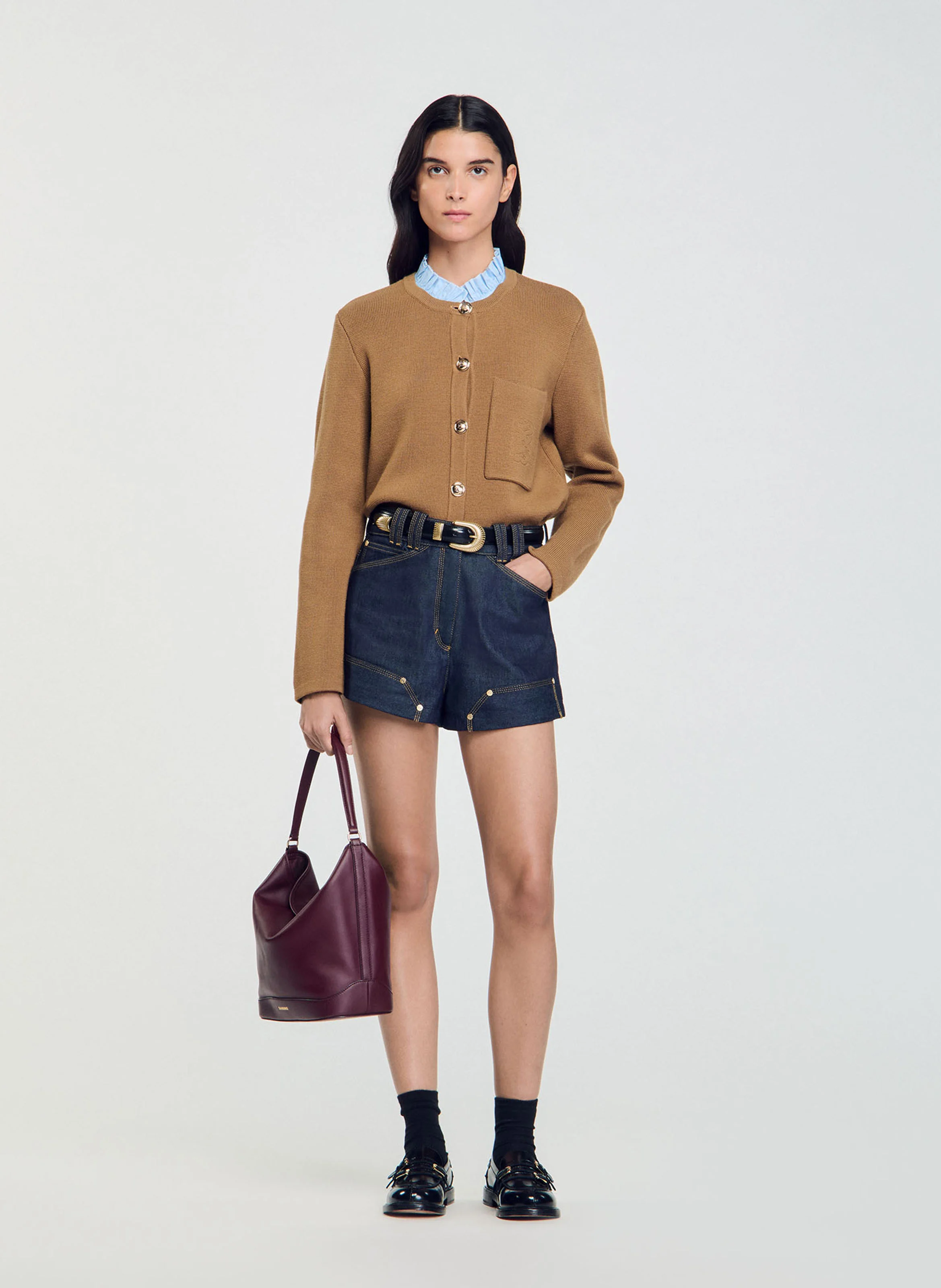 Cardigan col rond amovible | Marron