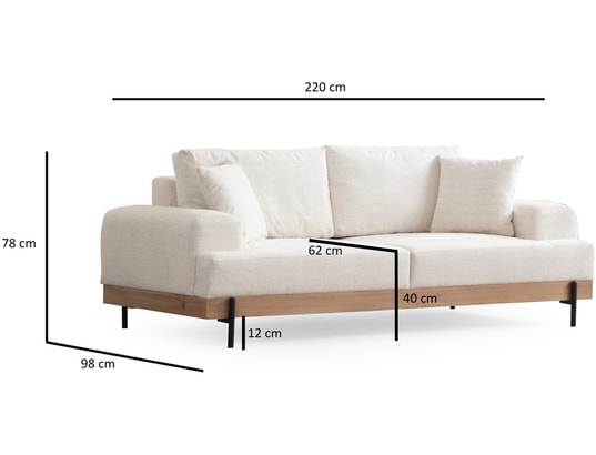 CONCEPT1 - Canapé tissu Eti Oak 3 places blanc 220 x 98 x h78