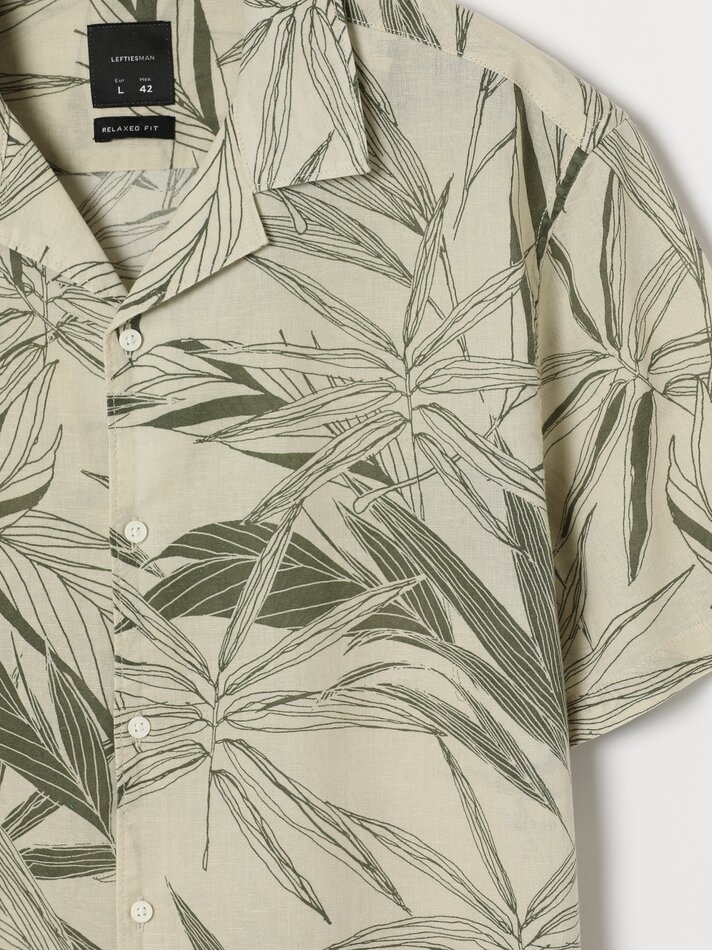 Camisa estampada em linho e algodão - Branco-sujo
