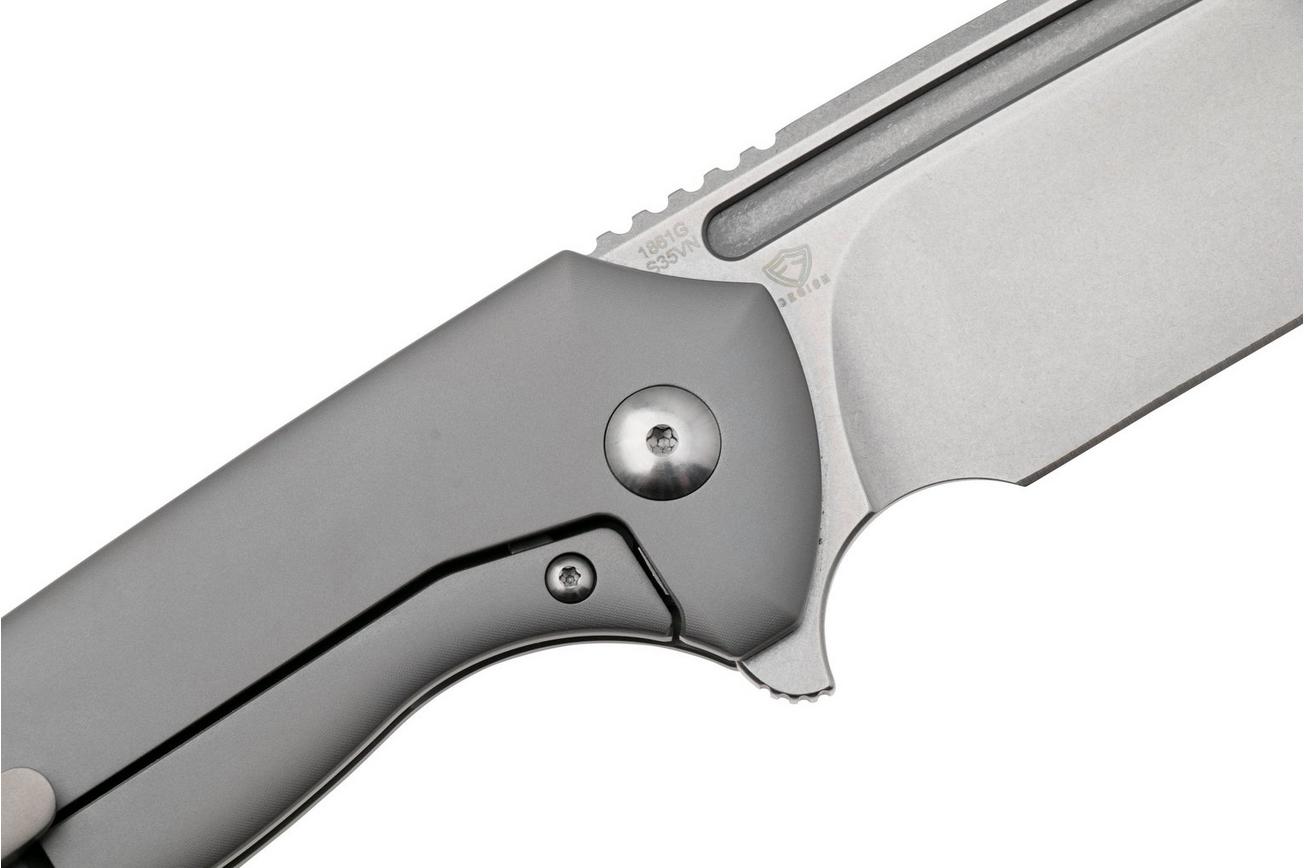 Artisan Cutlery Trux 1861G-GY, Stonewashed S35VN, Gray Titanium zakmes, Ferrum Forge design