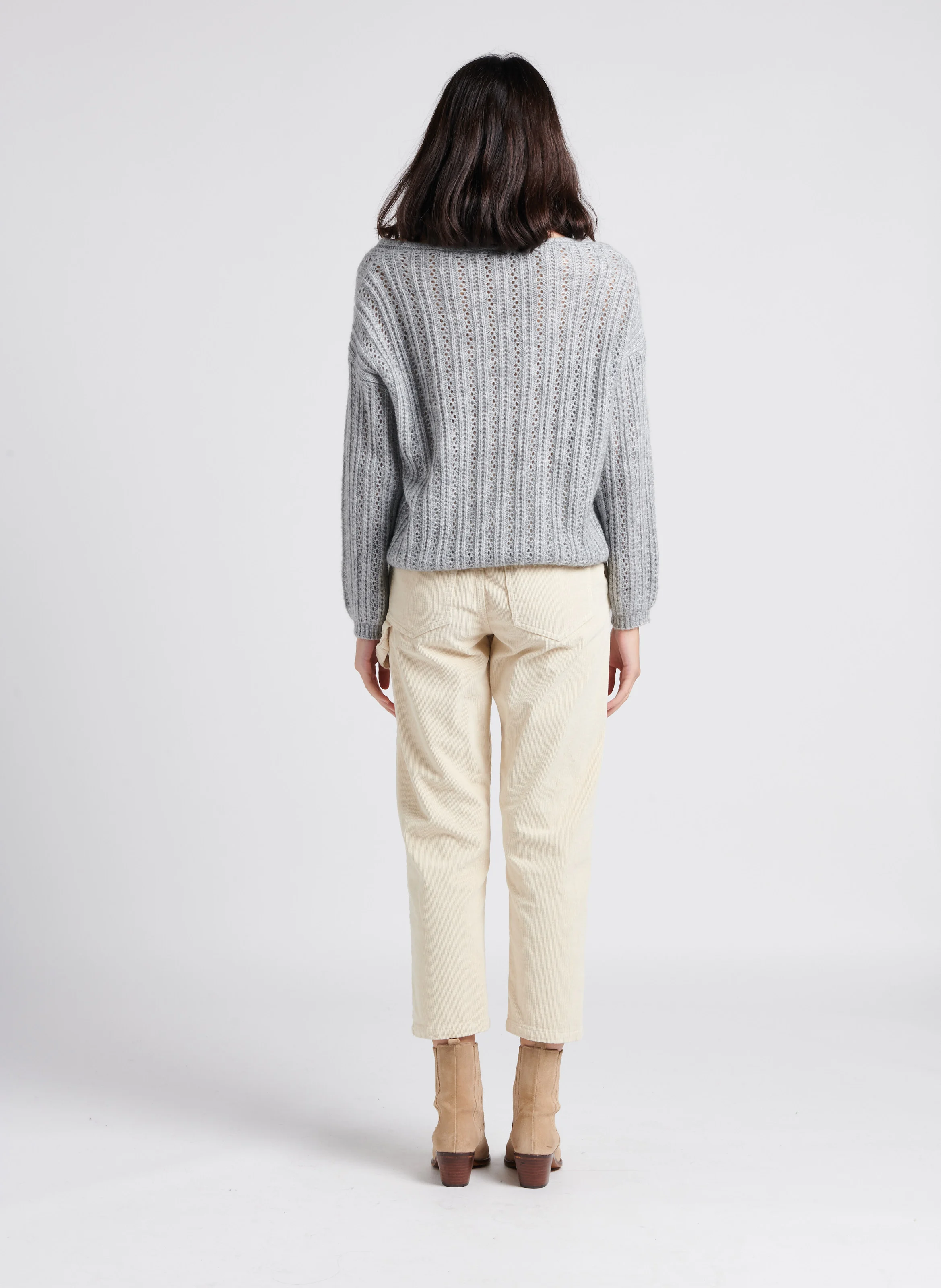 Pantalon style charpentier en coton velours | Beige