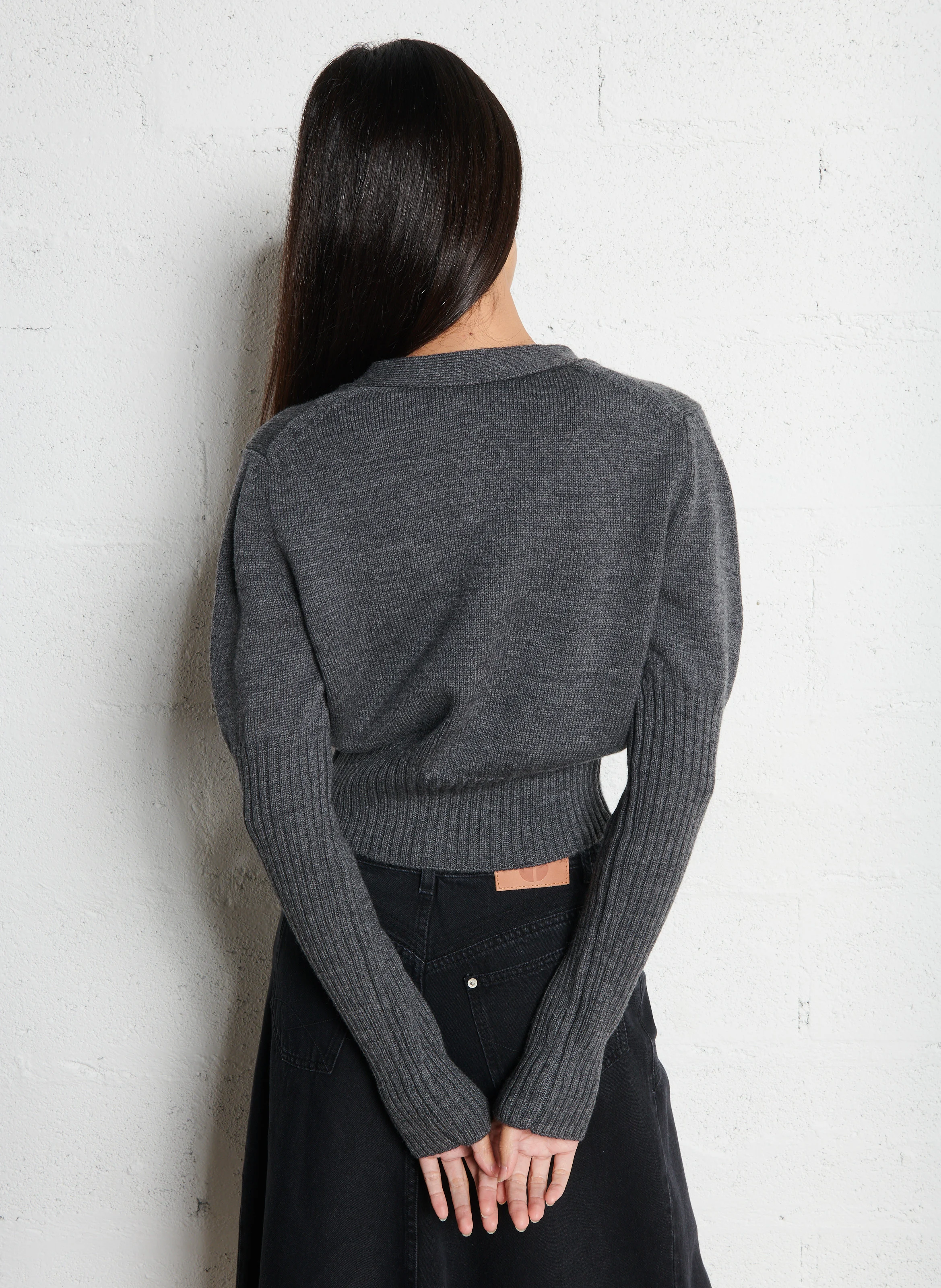 TANDA - Gilet ajusté col V en laine et alpaga mélangé | Gris