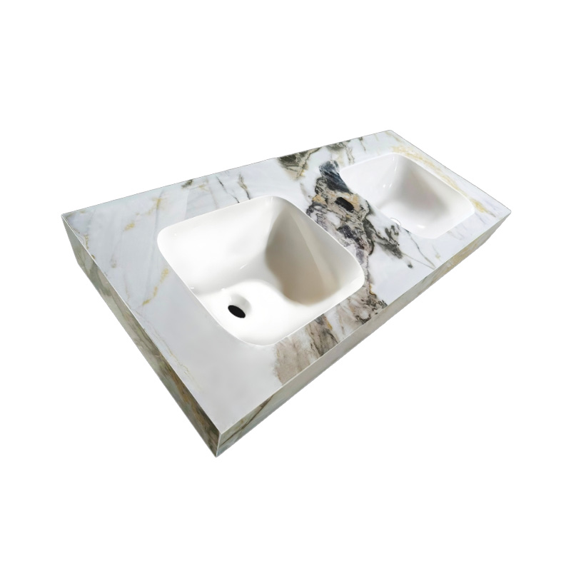 Lambini Designs Cantik keramische wastafel 160cm licht marmer zonder kraangaten