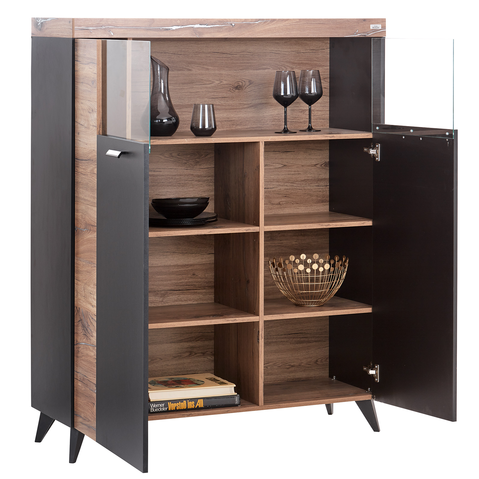 Vitrine - Flagstaff Oak - anthrazit - 115 cm