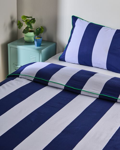 housse de couette enfant - coton doux - 140x200 - rayure - bleu