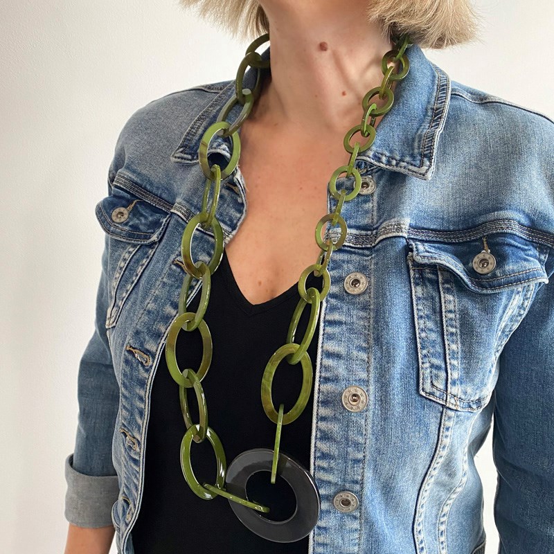 Collier long mailles vertes