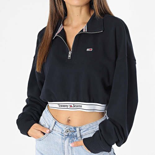 Sweat Crop Col Zippé Femme 6129 Bleu Marine