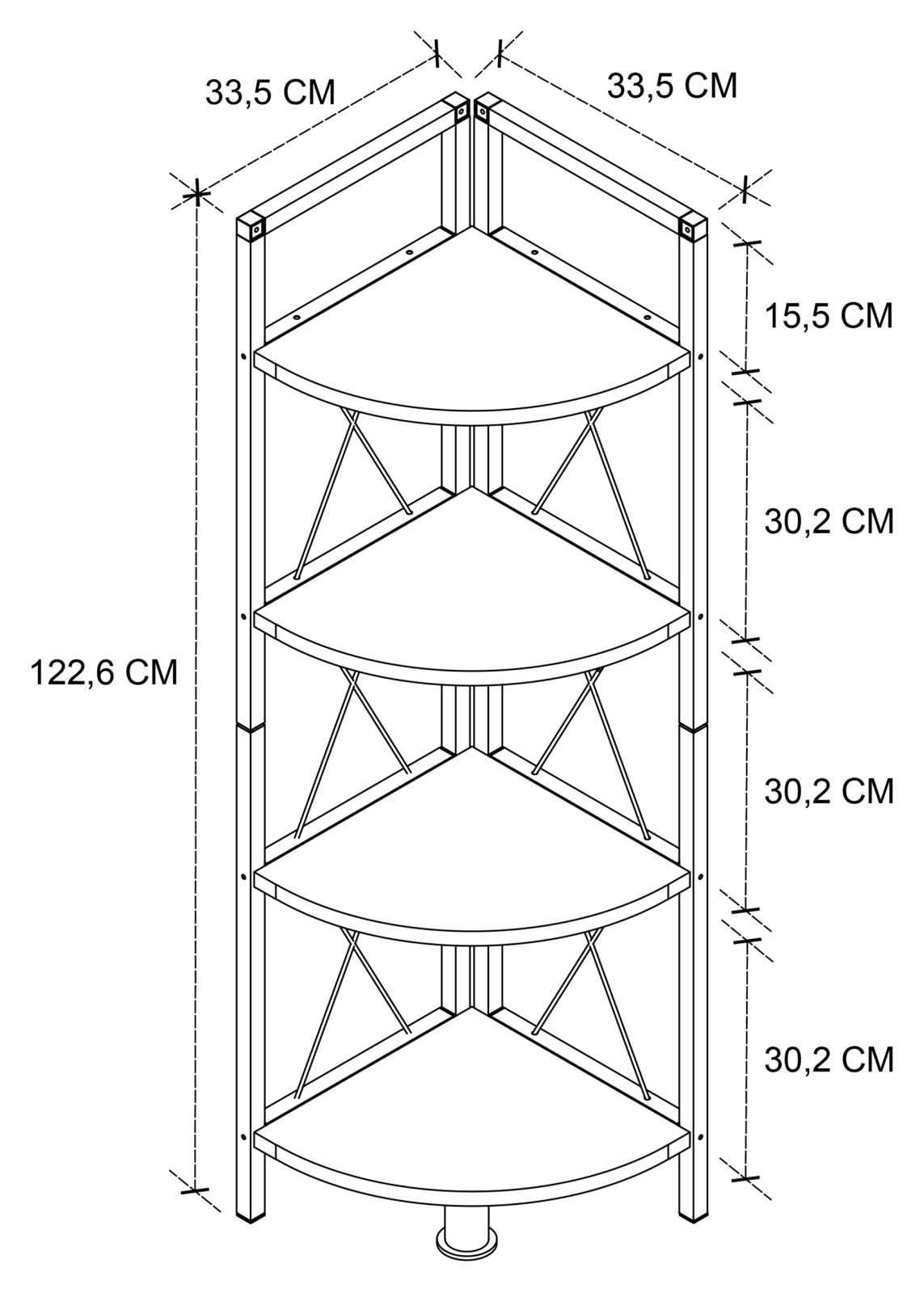 Eckregal INSASI 4 - Honig Eiche-schwarz - 123 cm hoch