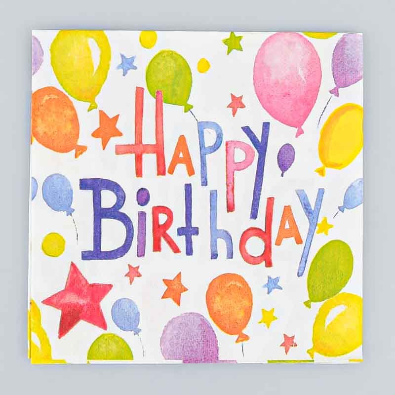 Lot de 20 serviettes ballons 'Happy Birthday'