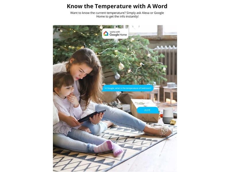 SONOFF Zigbee Temperatur- und Feuchtigkeitssensor SNZB-02P Sensor zur Erfassung von Temperatur und Luftfeuchtigkeit, Übermittlung des Raumklimas via App