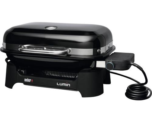 Weber Lumin Compact 2200 W elektrische grill, zwart, inclusief dekselthermometer, vetopvangbak, grillrooster en netsnoer.