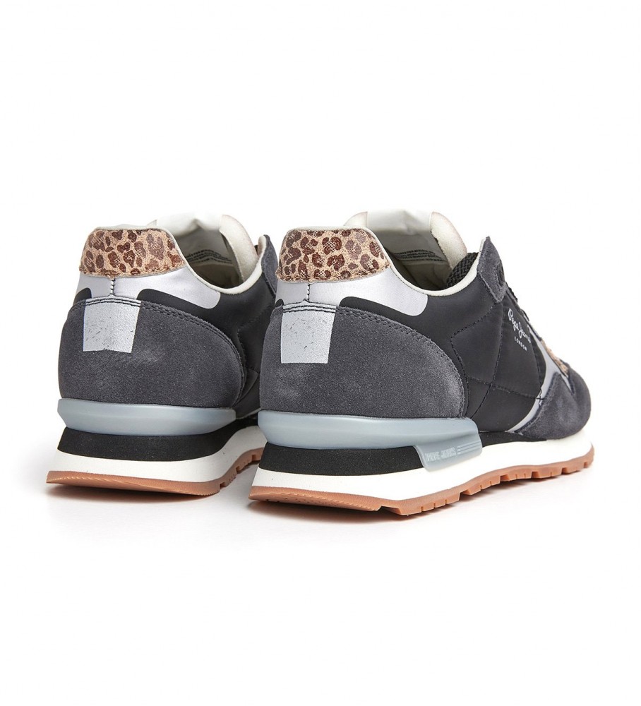 Tênis Pepe Jeans Brit Print Night em couro, preto