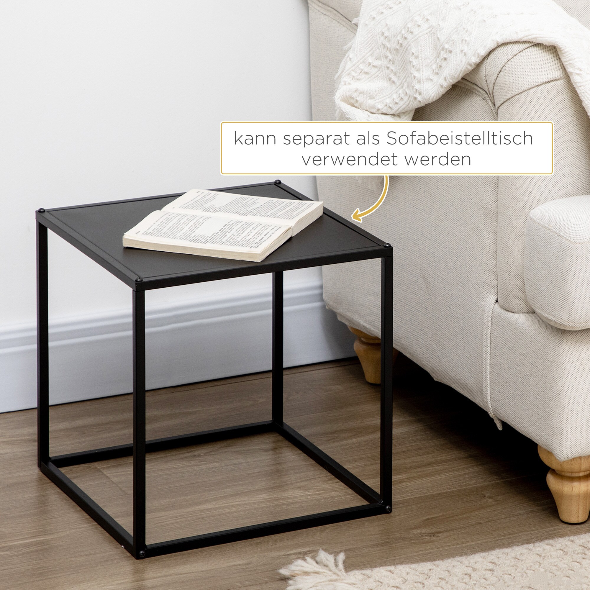 HOMCOM Couchtisch-Set mit Stahlrahmen schwarz 40L x 40B x 40H cm