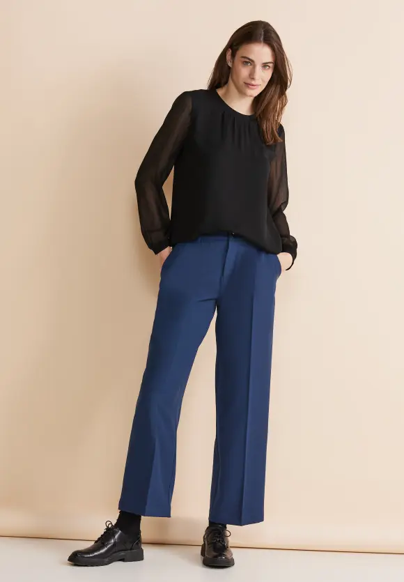 Stehkragen Chiffon Bluse - Black