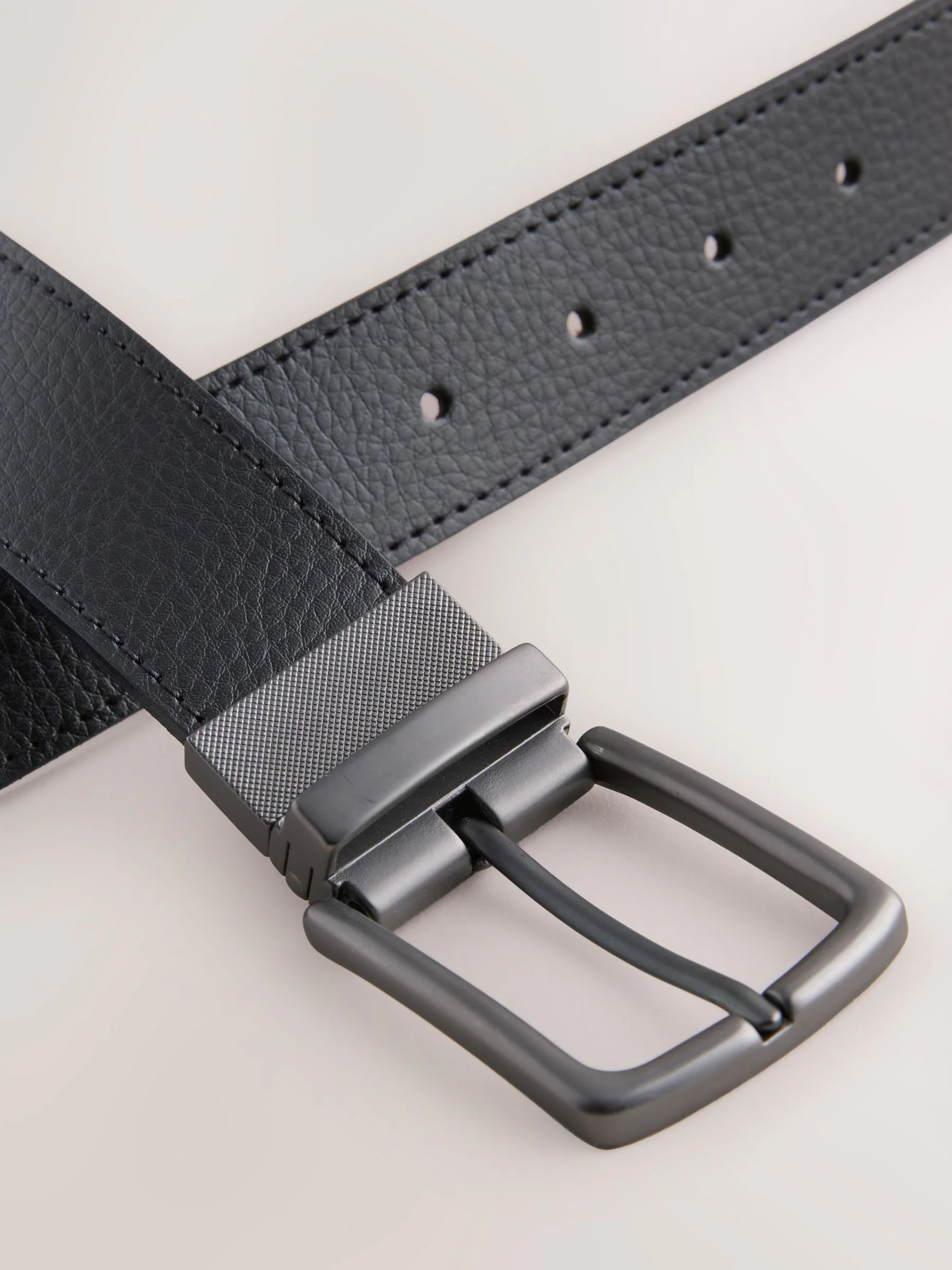 Zwart/bruin - Reversible Grainy Leather Belt
