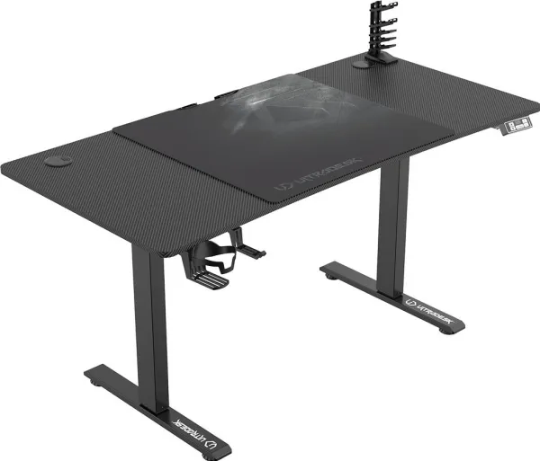 Ultradesk ULTRADESK gaming desk LEVEL V2, 140x68cm, 72-117cm, elektrisk justerbar, med XXL-musemåtte, hovedtelefon- og drikkeholder