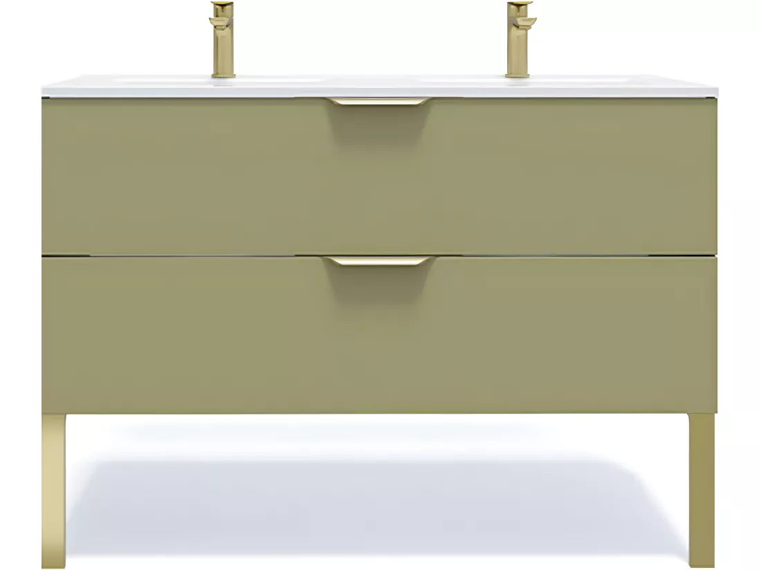 Meuble de salle de bain suspendu double vasque intégrée 120cm 2 tiroirs Vert olive - Venice