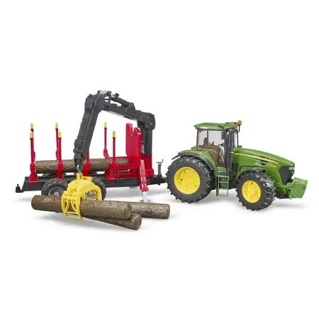 BRUDER® 3054 John Deere mit Rückeanhänger, Ladekran und 4 Baumstämmen