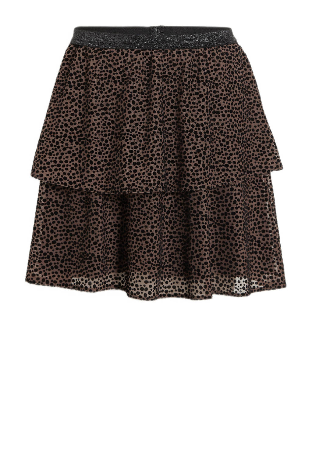 anytime mesh rok met stippenprint bruin/zwart