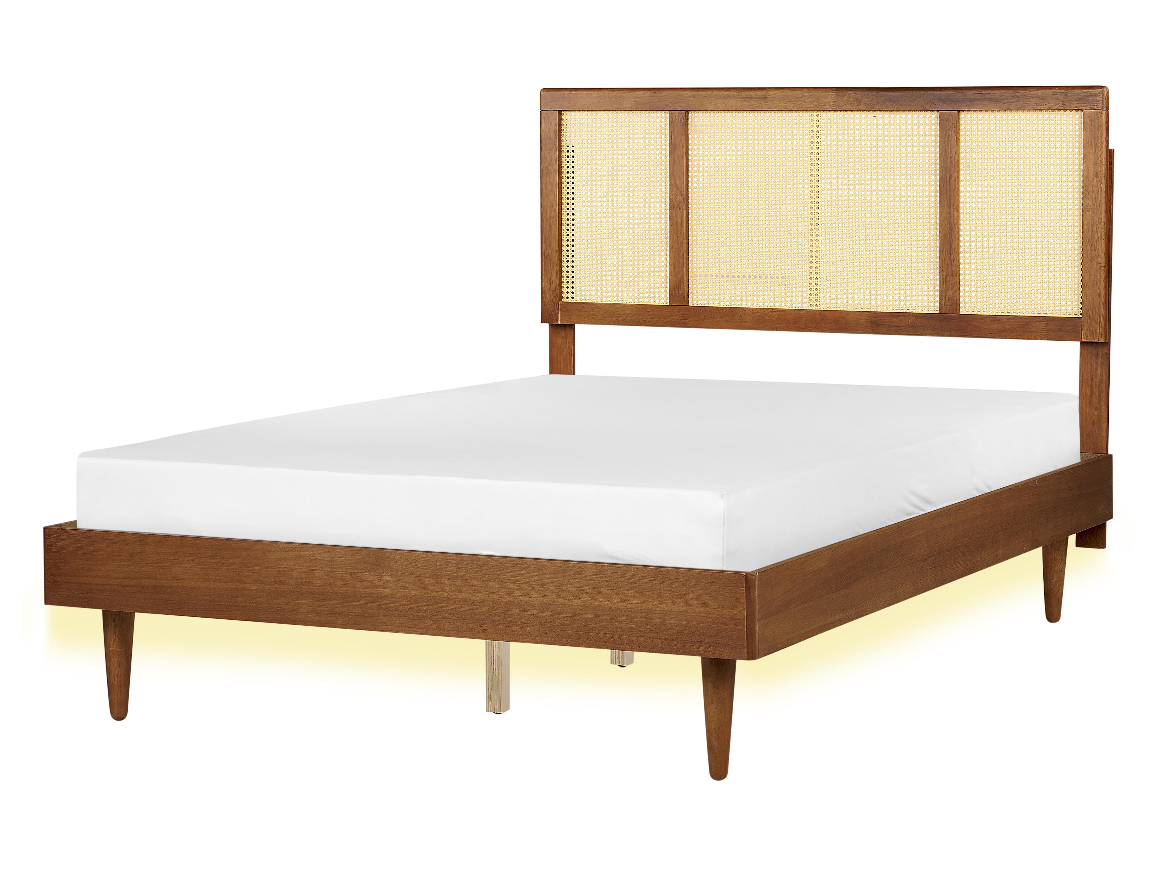 Bed met LED-verlichting Rotan AURAY 140 x 200 cm Bruin