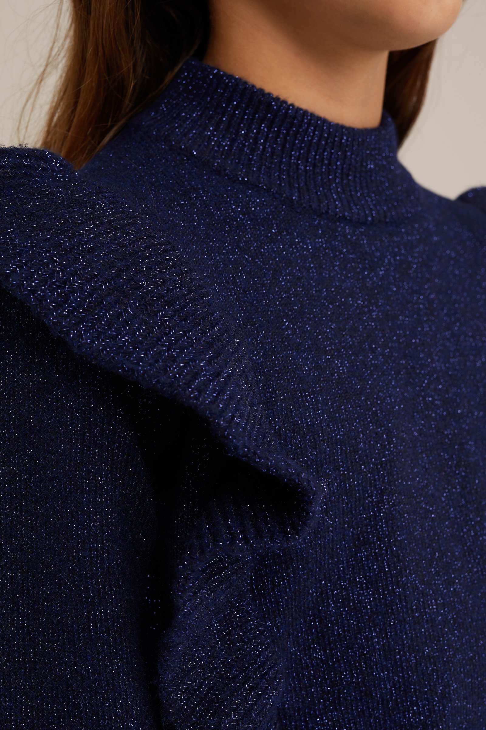Meisjes gebreide trui met glittergaren WE Fashion Donkerblauw