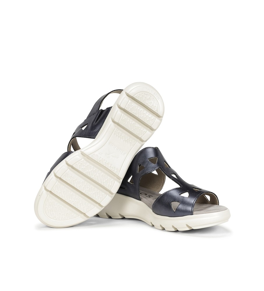 Sandálias Fluchos Lua em couro azul-marinho - Salto plataforma de 5 cm -