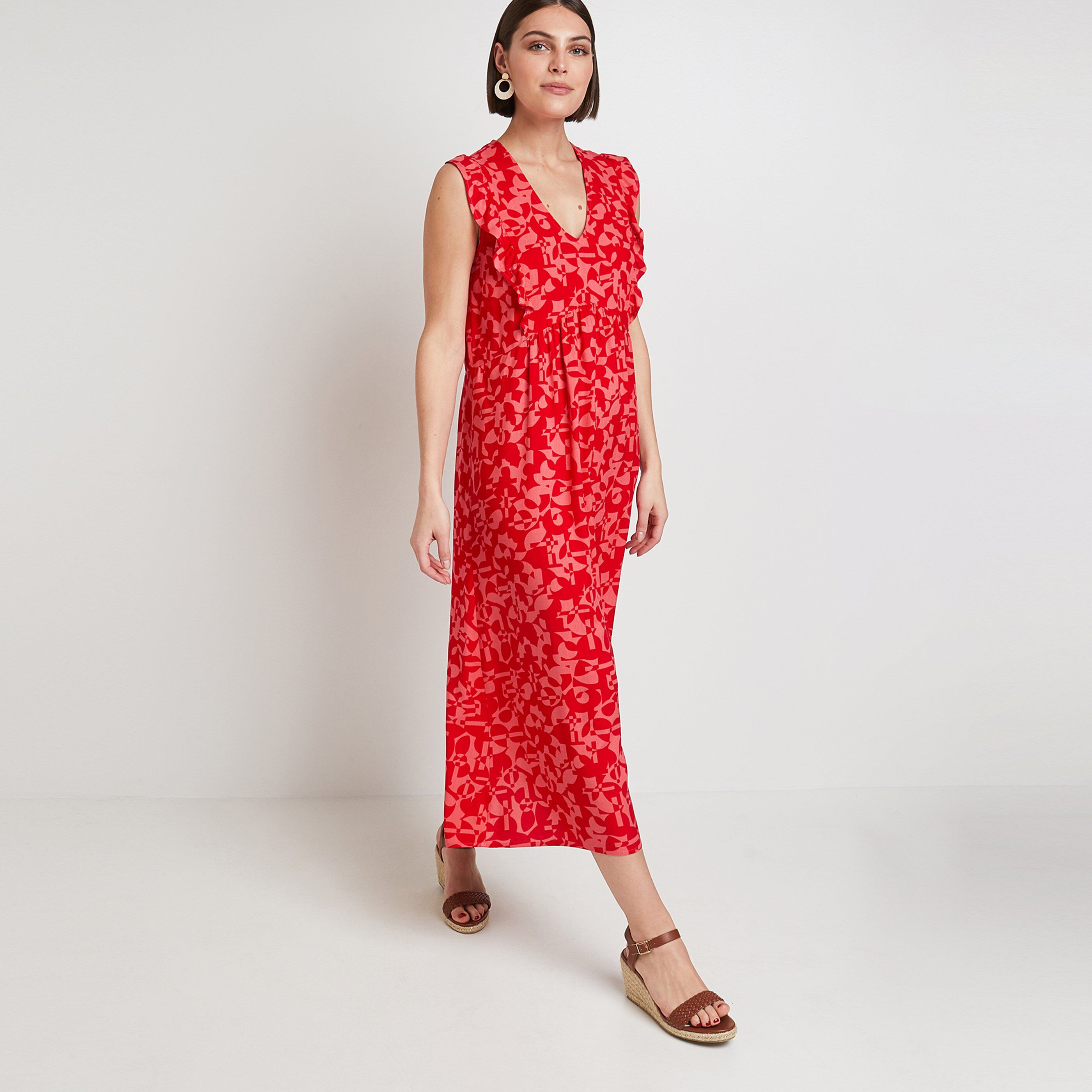 Robe longue imprimée femme - ROUGE